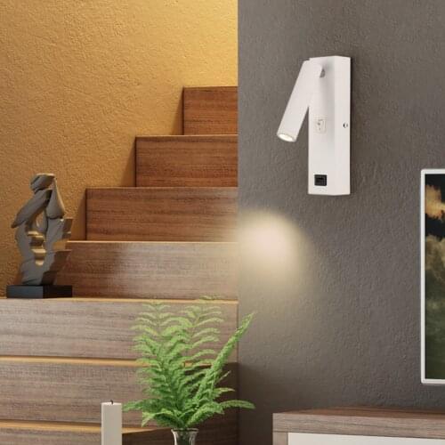 3W Modern Bedroom Wall Lamp With USB Charging Port For Phone Bedside Reading Light Hotel Heaboard Wall Light Indoor Lighting