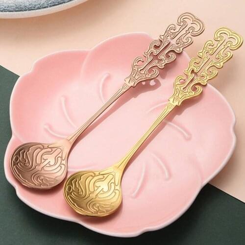 304 Stainless Steel Hollow Carved Spoons for Ice Cream Coffee Tea Dessert Kitchen Supplies