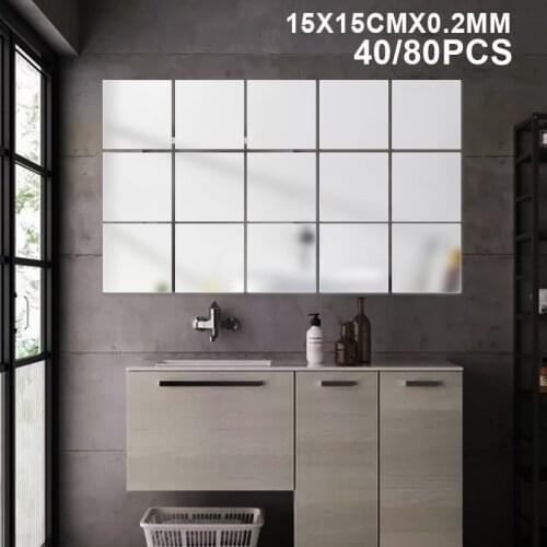 40/80Pcs Square Adhesive Mirror Stickers Home Bathroom Living Room Decor DIY Wall Mirror Stickers 15X15cm