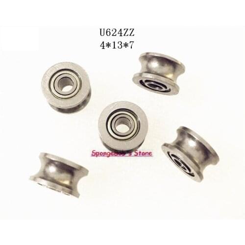 50pcs/Lot U624ZZ 624UU 4x13x7mm U Groove Carbon Steel Deep Groove Ball Bearing Traces Walking Guide Rail Bearing