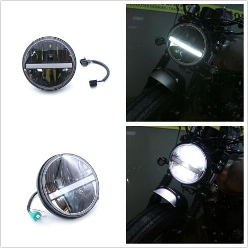7 inch Motorcycle LED Headlight High/Low Beam DRL Headlamp Fog Light Passing Lamps Moto Spotlight Black with Cover 12V 7"