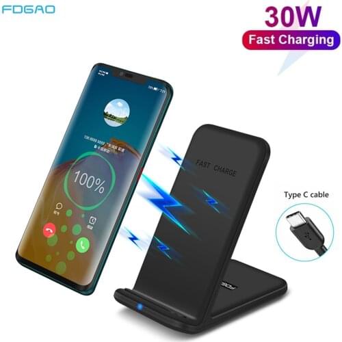 FDGAO Qi Wireless Charger Stand 30W Fast Charging Dock For iPhone 12 11 XS XR Samsung S21 S20 S10 Galaxy Note 20 10 Phone Holder