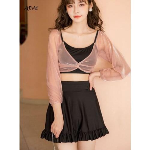 High Waisted Bikini Womens Swimwear 2021 Bathing Suits Summer Suit Two Piece Long Sleeve Swimsuit with Ruffles Skirt Beachwear