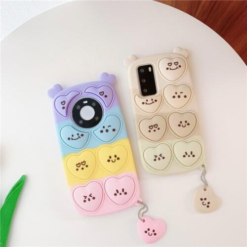 Reliver Stress Cartoon bear With pendant case For Huawei P30 P40 Mate40 30 Nova 8 7 Pro SE 6 5 Rainbow kid gift Cute Phone Cover