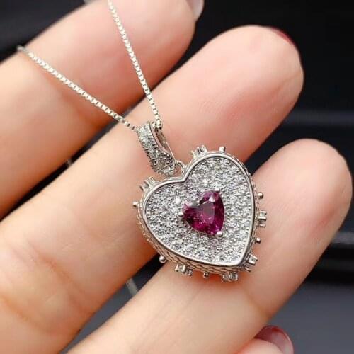 CoLife Jewelry Fashion Silver Heart Pendant for Young Girl 5mm Natural Garnet Pendant 925 Silver Garnet Jewelry