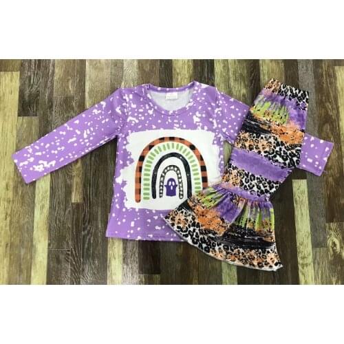 Halloween Girl Rainbow Bridge Purple Flare Long Sleeve River Leopard Style Bell Bottom Set