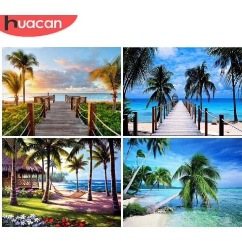 HUACAN Diamond Painting Full Drill Square/Round Landscape Sale Diamond Art Embroidery Seaside Sunset Home Decoration