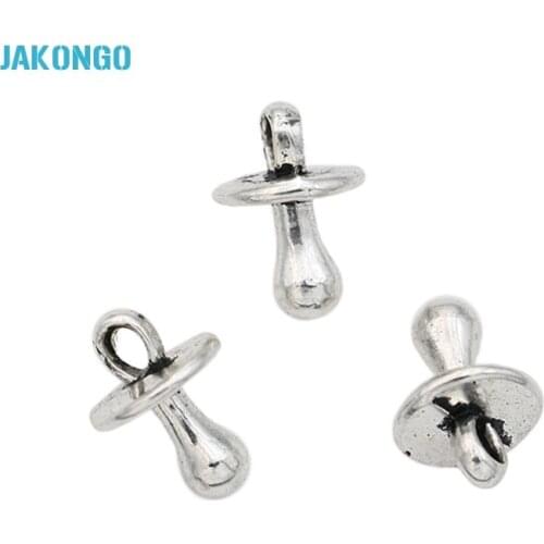 JAKONGO Antique Silver Plated Baby Nipple Charms Pendants for Necklace Bracelet Jewelry Making DIY Handmade 13x9mm 10pcs