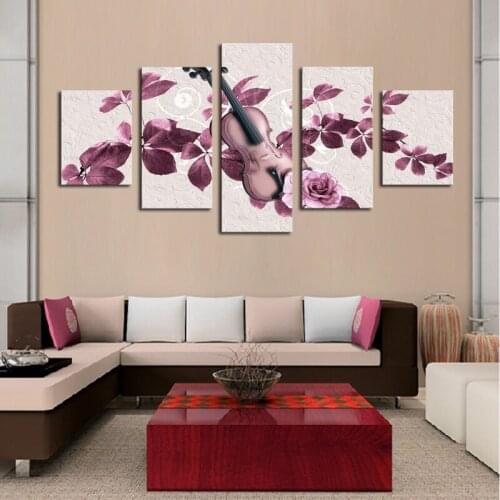 5 Pane Purple Flower Painting Canvas Wall Art Picture Home Decoration Living Room Decoration Canvas Print Modern Unframed