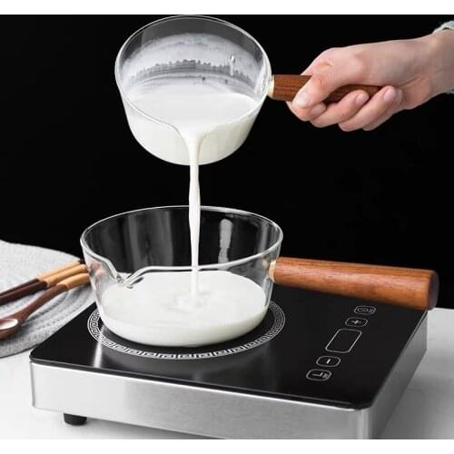 600ML 400ML Soup Milk Pot Pan Borosilicate Glass Cooking Small Saucepan With Wooden Handle Gas Stove Cookware Kitchen Gadget