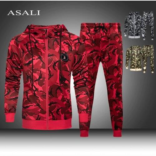 Male Camouflage Sweatshirts Jacket + Pants Sets 2021 Spring Autumn Camo Men Tracksuit Hooded Hoodie Set Mens Fitness 2 Pieces