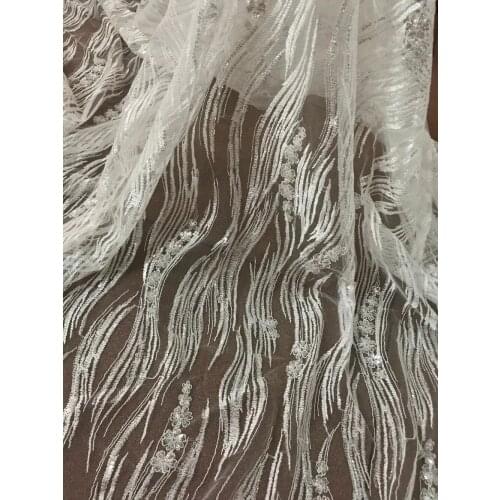 Good looking embroidery tull net lace fabric romantic sequins lace SYJ-6147 for evening dress/fashion show
