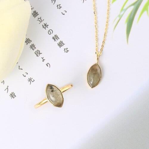 LAMOON 925 Sterling Silver Jewelry Set For Women Natural African Labradorite Necklace Ring Set 14K Gold Plated Fine Jewelry V068