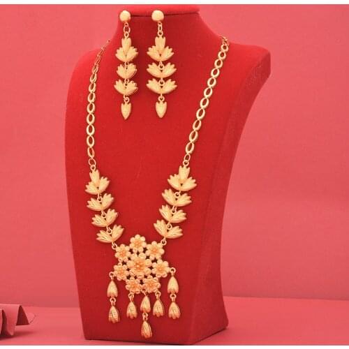 Luxuray 24k Dubai Gold Color Jewelry Sets For Women African Wedding Gifts Bridal Necklace Earrings Jewellery Set For Women