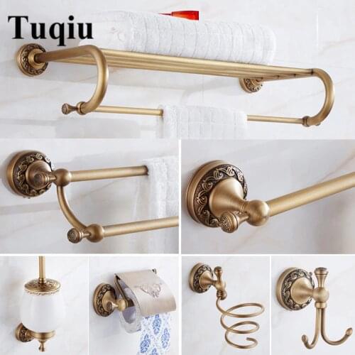Bathroom Accessories Set Brass Antique Bronze Carved Bath Hardware Sets Towel Rack,Paper holder Toilet Brush Holder,Faucet