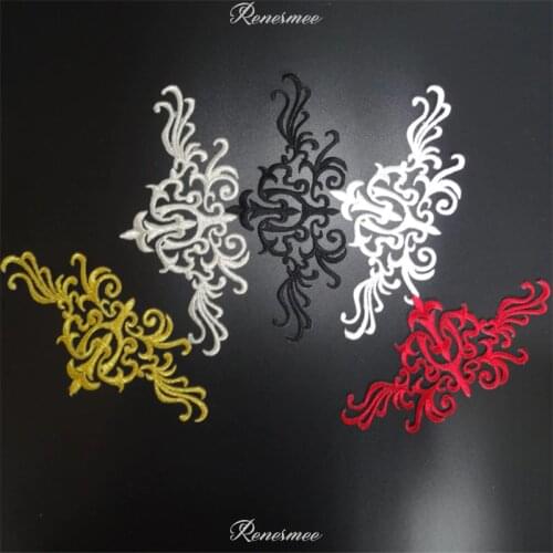 2Pc Flower Baroque Black Gold Silver Red Patch Iron on Badge Patches Embroidered Applique Sewing Patch Clothes Sticker 7X15cm