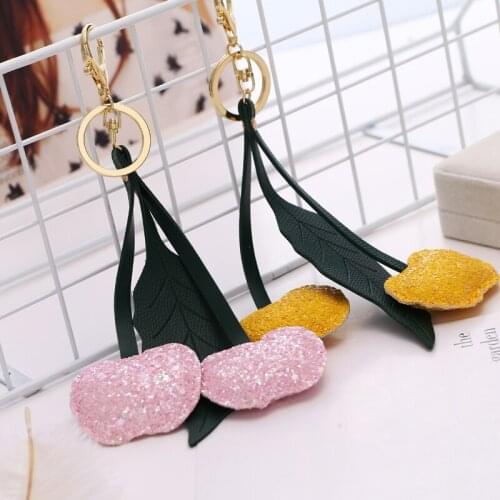 2021 spring new fashion cute leaf cherry leather bag wallet keychain birthday party gift