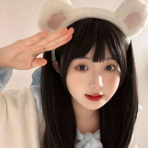 Handmade Japanese Cute Furry Plush Bear Ears Headband KC Lolita Cosplay Hair Accessories Women Hair Hoop Sweet Headdress Gift