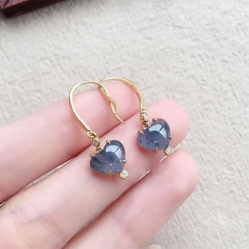 Original new silver inlaid natural violet chalcedony heart-shaped earrings exquisite and elegant retro ladies silver jewelry