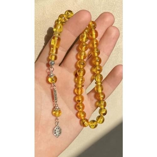 Barley cut genuine Ant the Fossiliferous powder amber rosary Midyat silver