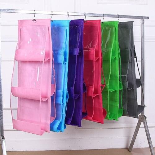 Six-layer Non-woven fabric Hanging Bag handbag Storage stand Closet Shoes dust-proof Pouch Wardrobe Organizer Hanger holder