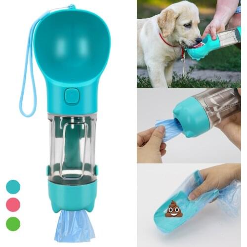 Portable Dog Pet Water Bottle Garbage Bag Storage For Dogs Outdoor 300ml Dog Water Feeder Drinker Bowl Puppy Cat Water Dispenser