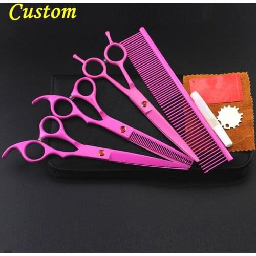 Custom 4 kit Professional japan PINK pet 8 inch shears dog grooming hair scissors cutting thinning barber hairdressing scissors