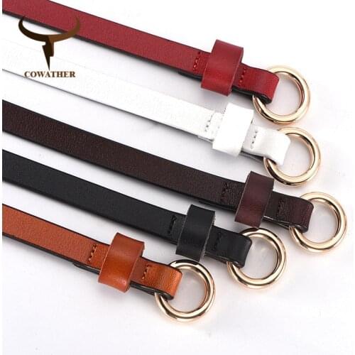 COWATHER cow leather women belt top quality thin female strap fashion design cowhide newest design waistband free shipping