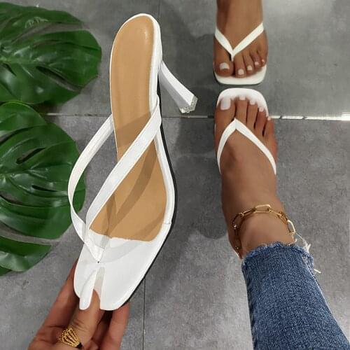 Womens Heel Flip Flops Black High Heels White Sandals Slippers Ladies Summer Shoes