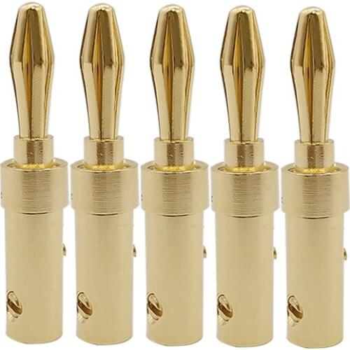 5Pcs 4mm Speaker Banana Plug Connector Copper Gold-plated Banana Head Audio Wire Plug Adapter for Audio Video Amplifier Jack