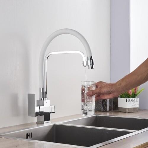 Senlesen Purification Kitchen Faucet Chrome Polished Dual Handles Dual Spout Hot Cold Mixer Water Taps Deck Mount Sink Faucets