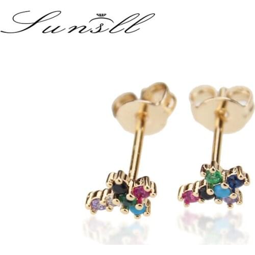 SUNSLL New gold earring white/mixed cubic zircon cross earrings for women/girls fashion party copper jewelry mini earring gifts