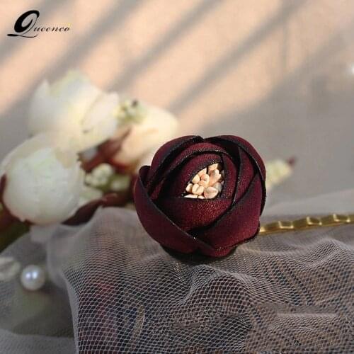 Burnt Edge Bridal Hairpins Vintage Wedding Hair Accessories Wine Red Flower Hair Pins Stick For Girls Party Jewelry