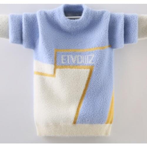Boys sweater round neck pullover in big childrens mink velvet thickened childrens half high neck autumn and winter models