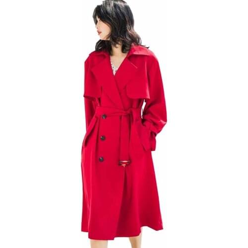 High quality trench coat women Autumn winter long outerwear Casual female elegant Windbreaker Red navy Large size trench G516