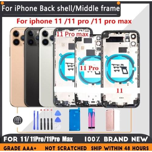 Back Cover For iphone 11 11Pro 11 Pro Max Back Housing Cover High Quality Rear Door Chassis Middle Frame glass SIM Tray Side Key