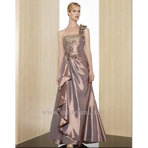 Free shipping 2018 new arrival maxi vestido de festa long beaded taffeta dress one shoulder elegant party bridesmaid dresses