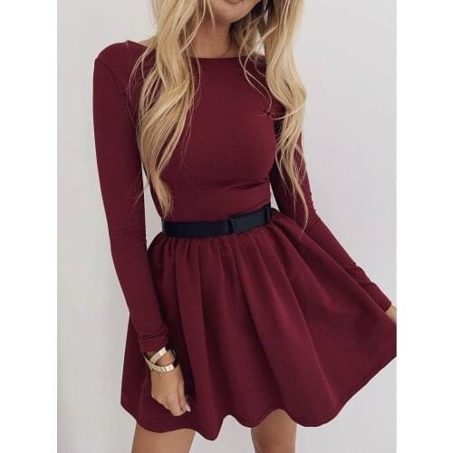 2019 Autumn New Fashion Dress Women Vintage Front Button Casual Party Dress long Sleeve Elegant Solid Dress