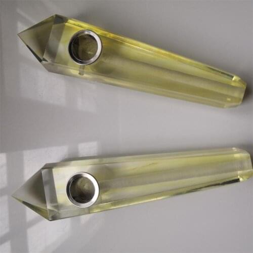 1pc Yellow Smelted Crystal Smoking Pipe Hand Polished crystal point Home Decoration Christmas gifts