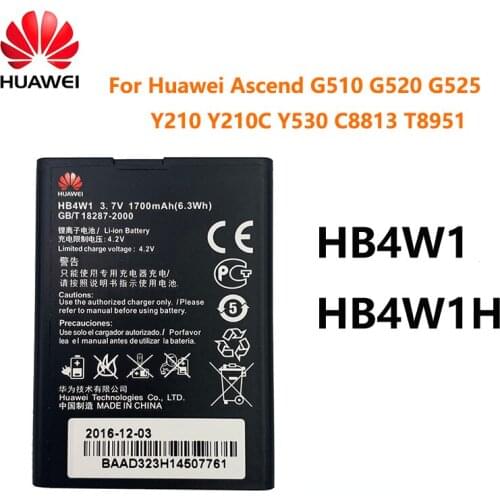 100% Orginal Battery Hua Wei Ascend G510 G520 G525 Y210 Y530 U8951 T8951 Mobile Phone Bateria HB4W1H HB4W1 1700mAh