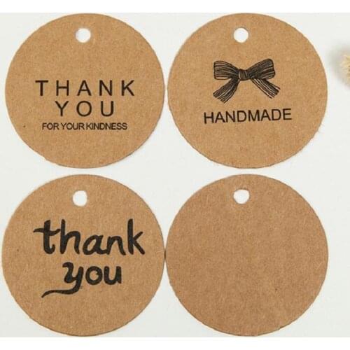 100pcs/pack 4cm Round Tags Kraft Paper Thank You Handmade Hang Tag DIY Labels Garment Shoes Bags Accessories Handmaking Crafts