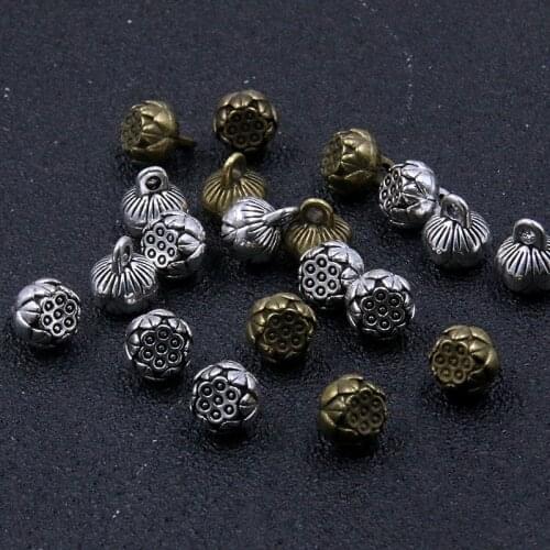 14pcs/lot lotus Charm Round Pendants 6*8mm Antique charm metal Jewelry Components And Findings