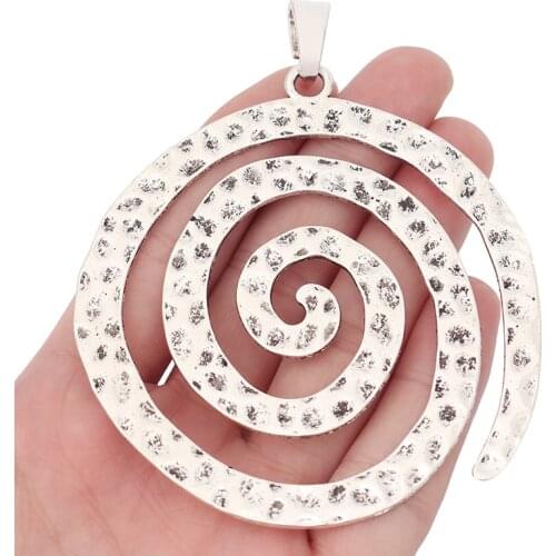 2 x Large Tibetan Silver Hammered Spiral Vortex Swirl Charms Pendants for Necklace Jewelry Making 98x80mm