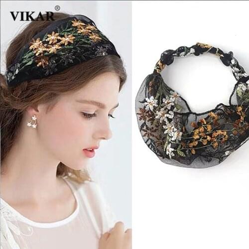 2020 New Simple Lace Wide Headband Women Turban Elastic Hairband Head Wrap Headwear Fashion Hairbands Hair Accessories VIKAR