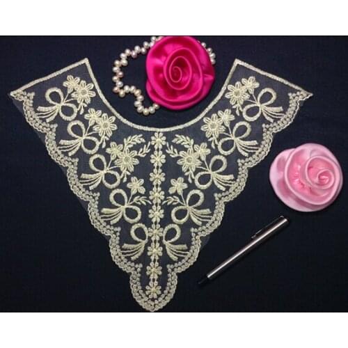 37.5cm*31.5cm nylon net gold color metallic thread embroidery collar applique,embroidery decoration collar,XERY-LS0511C