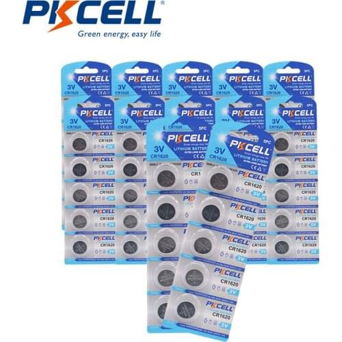 60Pcs *12Card (5Pc/Card) PKCELL DL1620 BR1620 CR 1620 CR1620 3V Lithium Button Coin Battery