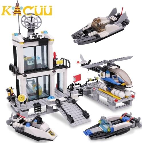 Promotion 536+pcs Police Station Prison Trucks Building Blocks City Car Boat Helicopter policeman Bricks Children Toys KIDS GIFT