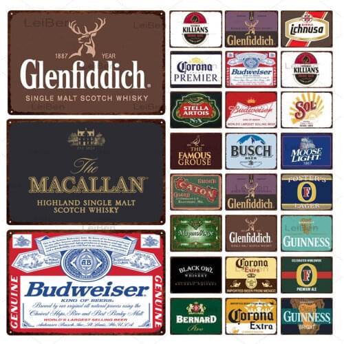 Glenfiddich Retro Metal Plaque Wine Beer Art Poster Vintage Metal Plate Decoration Bar Club Guinness Metal Tin Sign Wall Sticker