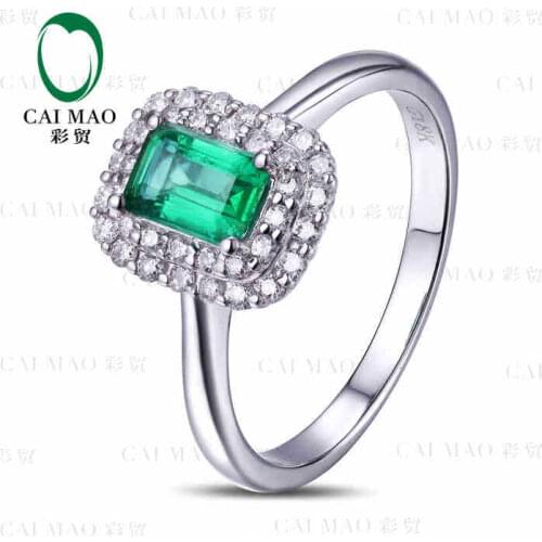 CaiMao 0.71 ct Natural Emerald 18KT/750 White Gold 0.32 ct Full Cut Diamond Engagement Ring Jewelry Gemstone