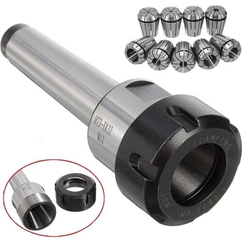 1Pcs MT3 M12 ER32 Collet Chuck Morse Taper Holder + 9Pcs ER32 Spring Collets 2/4/6/8/10/12/16/18/20mm For CNC Milling Tools